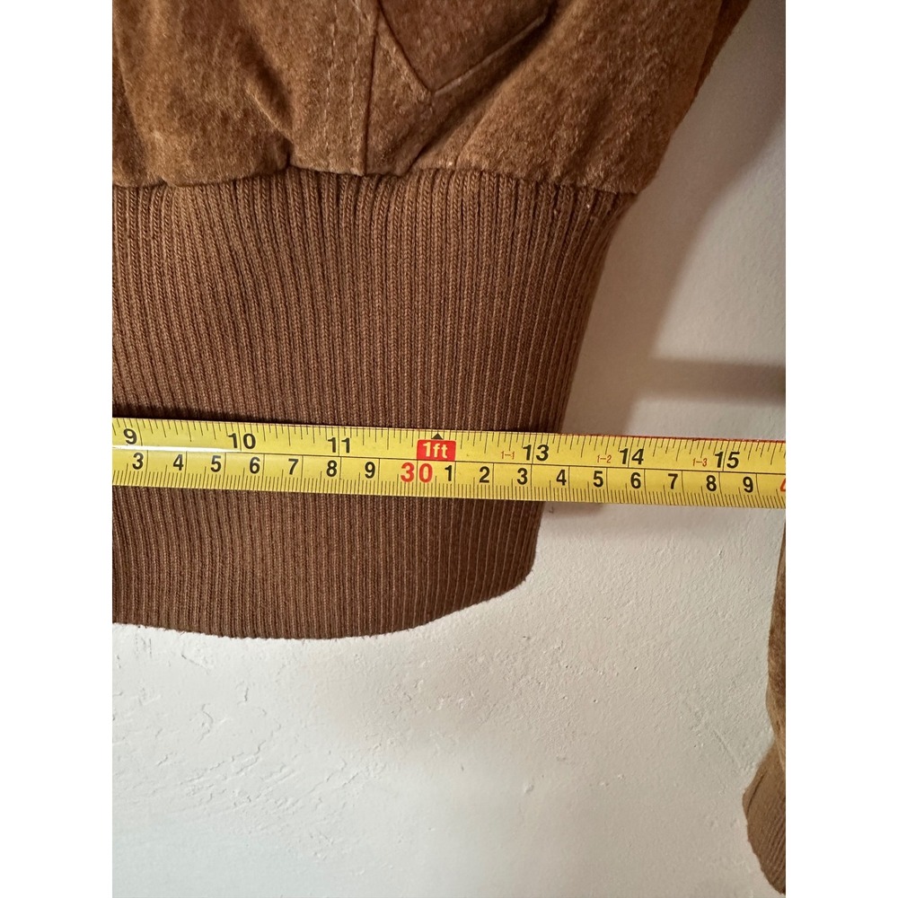 Joujou Brown Suede Leather Bomber Jacket Ribbed Collar Cropped Y2K small/medium - Picture 3 of 16